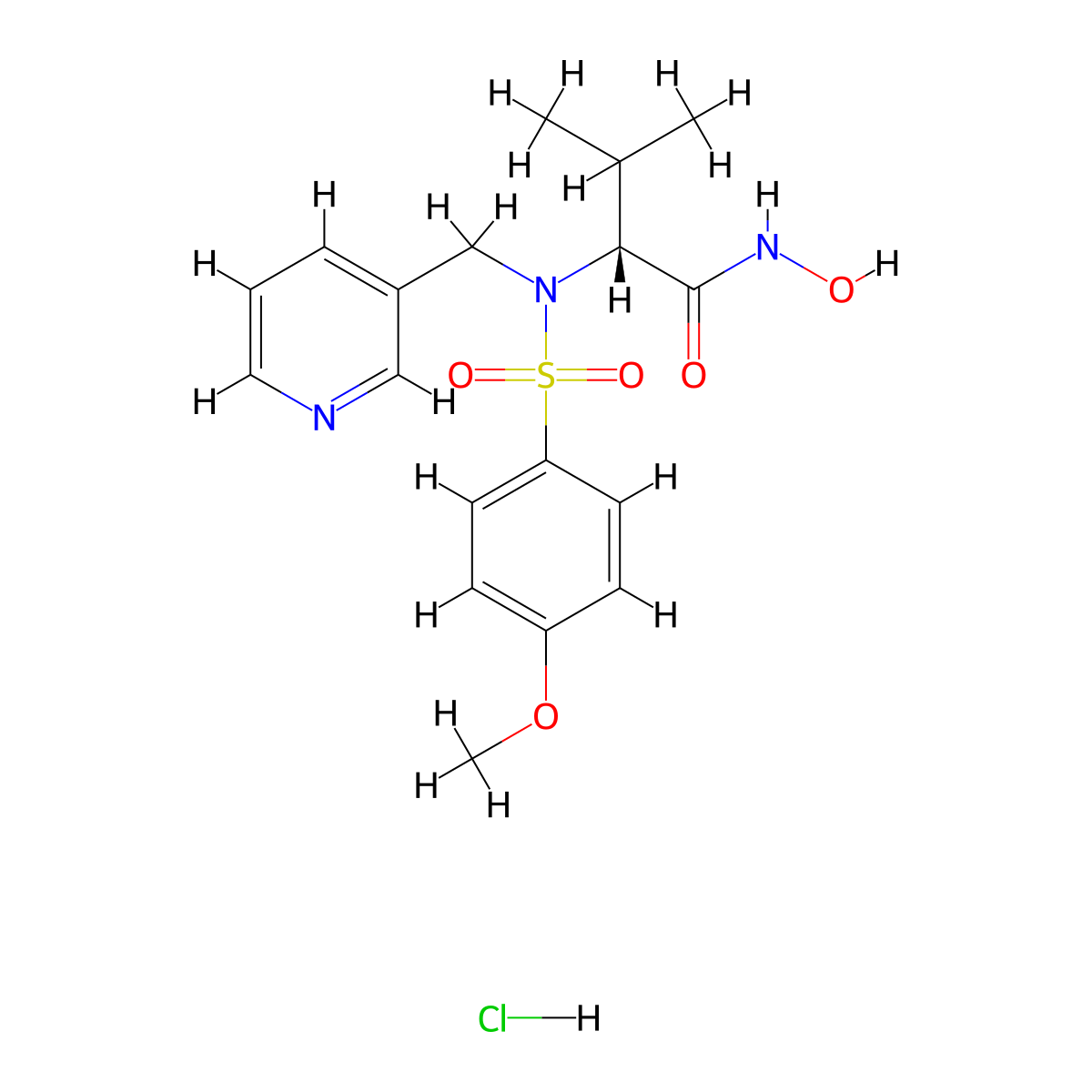 Butanamide, N-hydroxy-2-(((4-methoxyphenyl)sulfonyl)(3-pyridinylmethyl)amino)-3-methyl-, hydrochloride (1:1), (2R)- molecular structure, CAS 161314-82-5