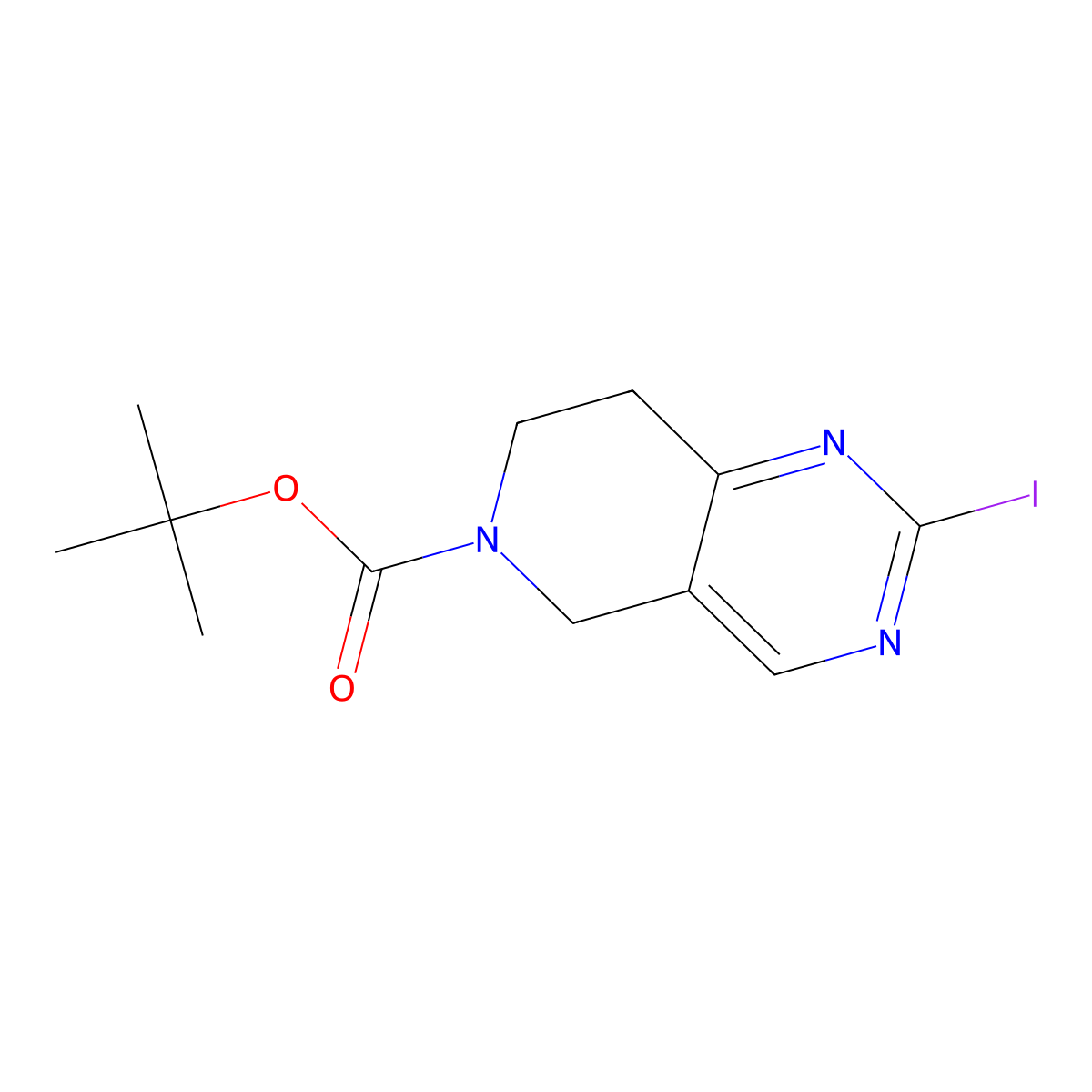 tert-Butyl 2-iodo-7,8-dihydropyrido[4,3-d]pyrimidine-6(5H)-carboxylate molecular structure, CAS 1613148-20-1