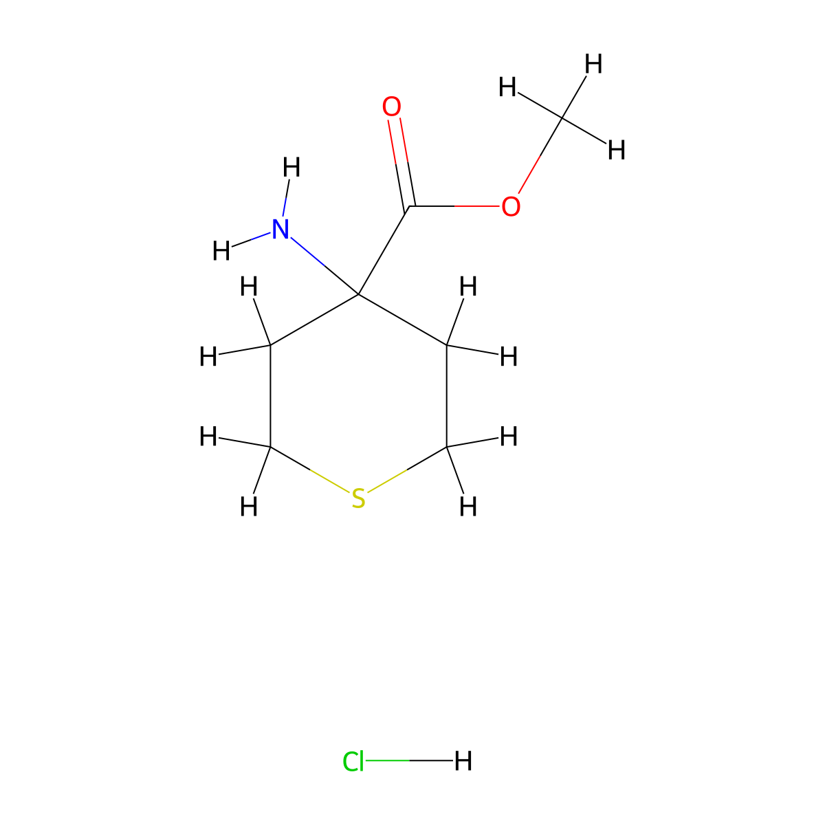Methyl 4-aminothiane-4-carboxylate hydrochloride molecular structure, CAS 161315-14-6