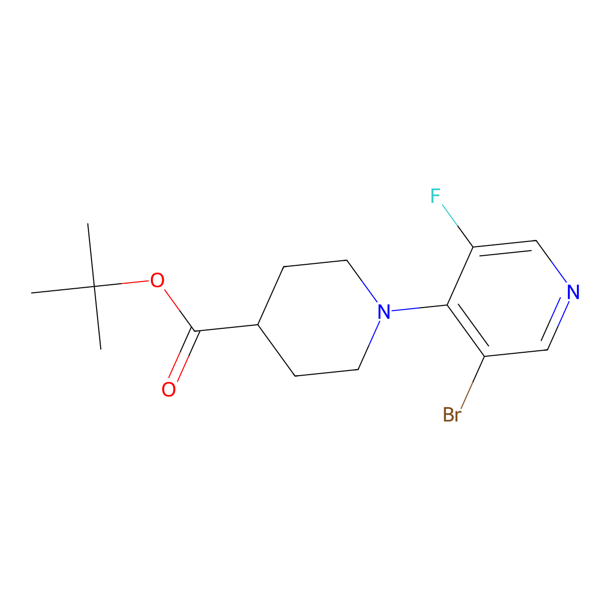 Tert-butyl 1-(3-bromo-5-fluoropyridin-4-yl)piperidine-4-carboxylate molecular structure, CAS 1613193-36-4