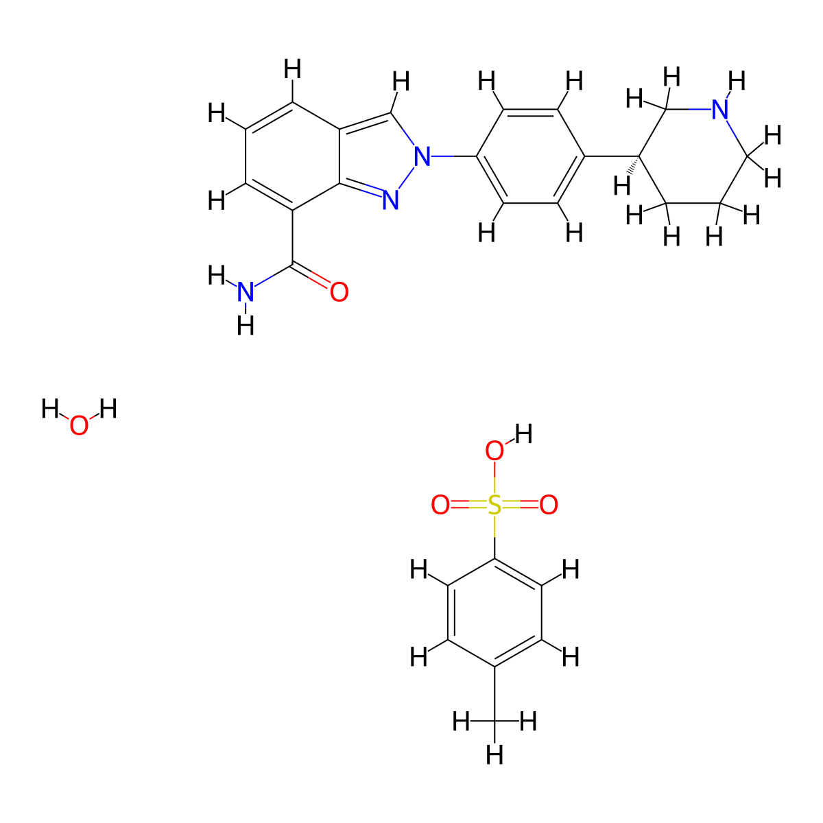Niraparib tosylate monohydrate molecular structure, CAS 1613220-15-7