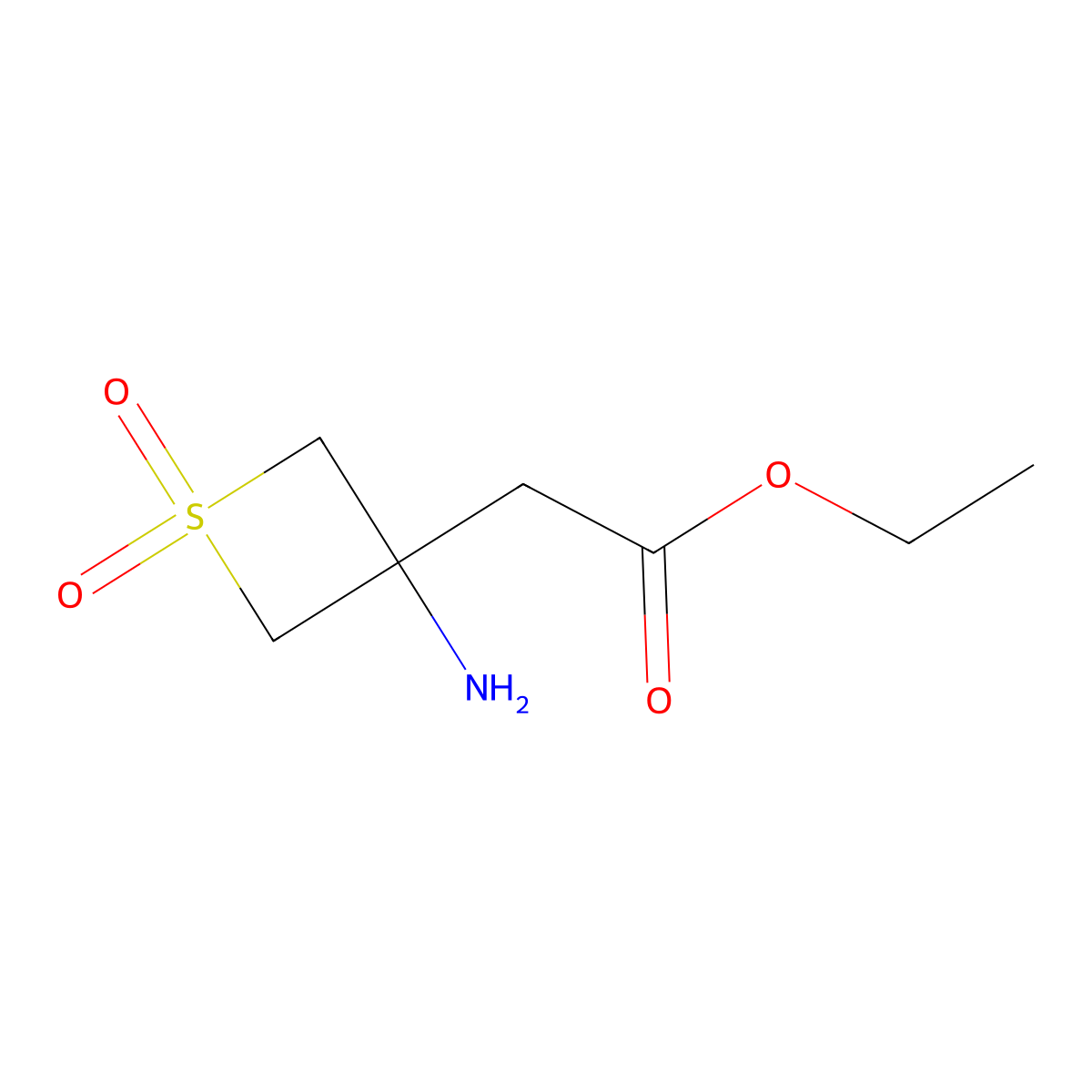 Ethyl (3-amino-1,1-dioxido-3-thietanyl)acetate molecular structure, CAS 1613239-55-6