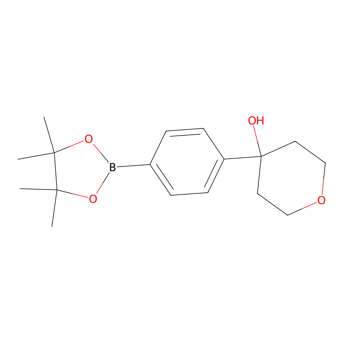 4-[4-(Tetramethyl-1,3,2-dioxaborolan-2-yl)phenyl]oxan-4-ol molecular structure, CAS 1613259-87-2