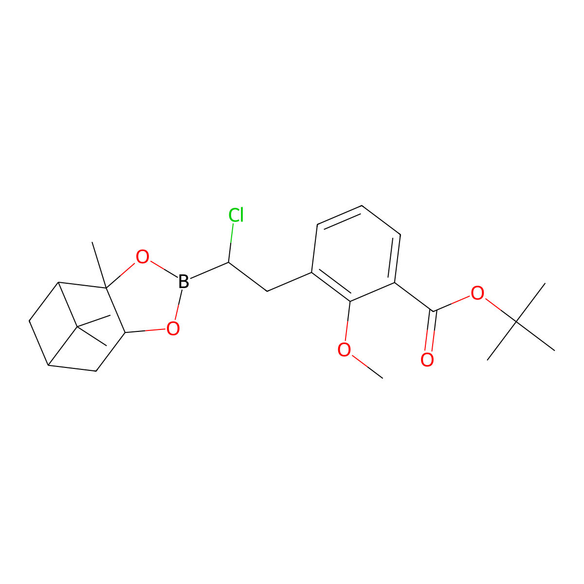 1613269-49-0 Benzoic acid, 3-[(2S)-2-chloro-2-[(3aS,4S,6S,7aR)-hexahydro-3a,5,5-trimethyl-4,6-methano-1,3,2-benzodioxaborol-2-yl]ethyl]-2-methoxy-, 1,1-dimethylethyl ester molecular structure, CAS 1613269-49-0