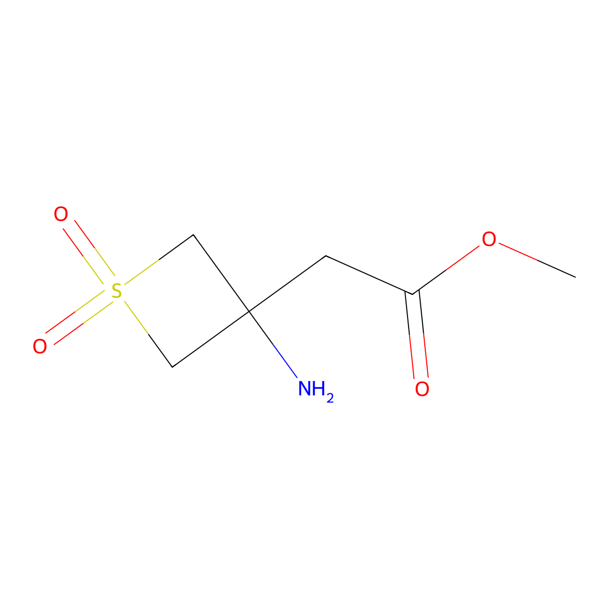 Methyl 2-(3-amino-1,1-dioxo-1lambda6-thietan-3-yl)acetate molecular structure, CAS 1613298-85-3