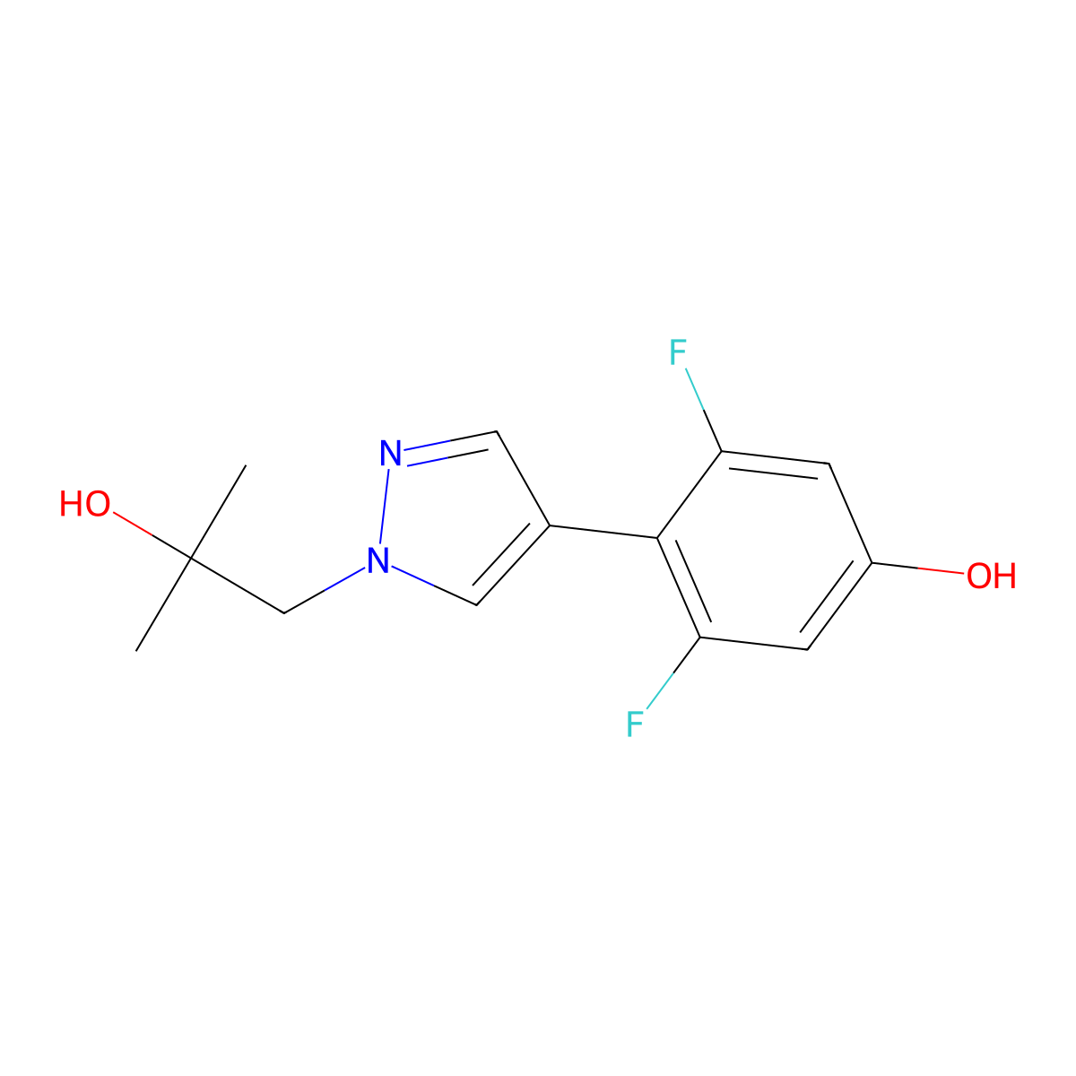 3,5-difluoro-4-[1-(2-hydroxy-2-methylpropyl)-1H-pyrazol-4-yl]phenol molecular structure, CAS 1613300-97-2