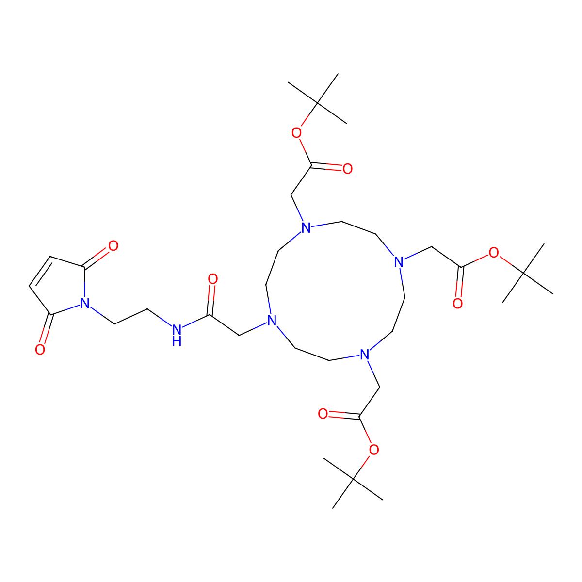 Tri-tert-butyl 2,2',2''-(10-(2-((2-(2,5-dioxo-2,5-dihydro-1H-pyrrol-1-yl)ethyl)amino)-2-oxoethyl)-1,4,7,10-tetraazacyclododecane-1,4,7-triyl)triacetate molecular structure, CAS 1613382-10-7