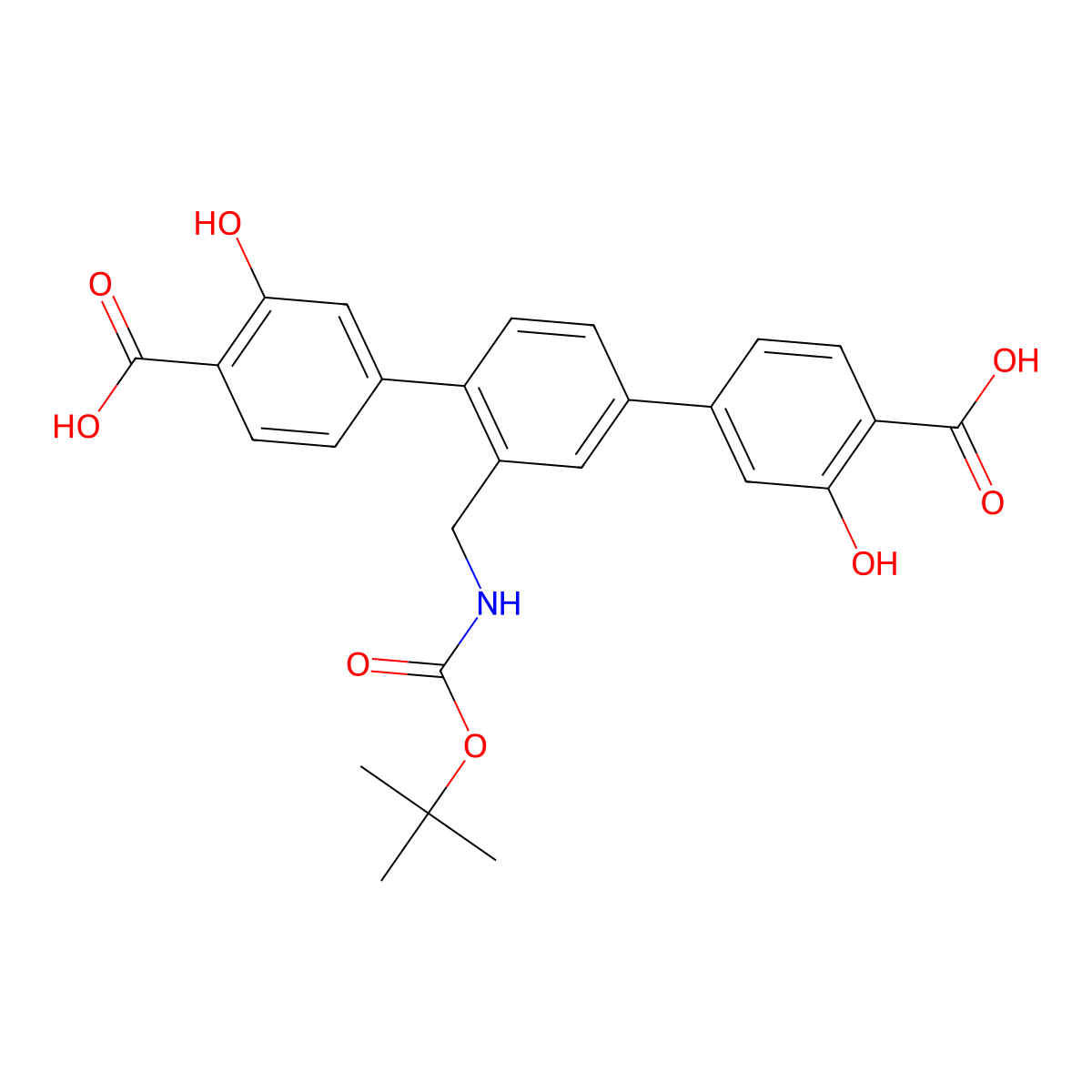 2'-(((Tert-butoxycarbonyl)amino)methyl)-3,3''-dihydroxy-[1,1':4',1''-terphenyl]-4,4''-dicarboxylic acid molecular structure, CAS 1613451-83-4