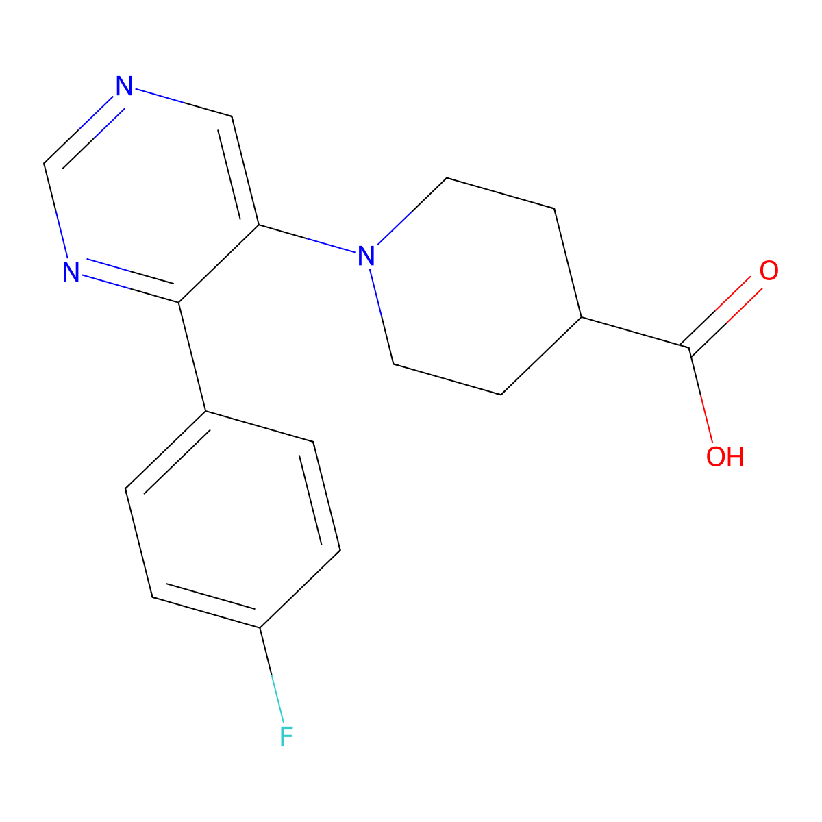 1-(4-(4-Fluorophenyl)pyrimidin-5-yl)piperidine-4-carboxylic acid molecular structure, CAS 1613482-54-4