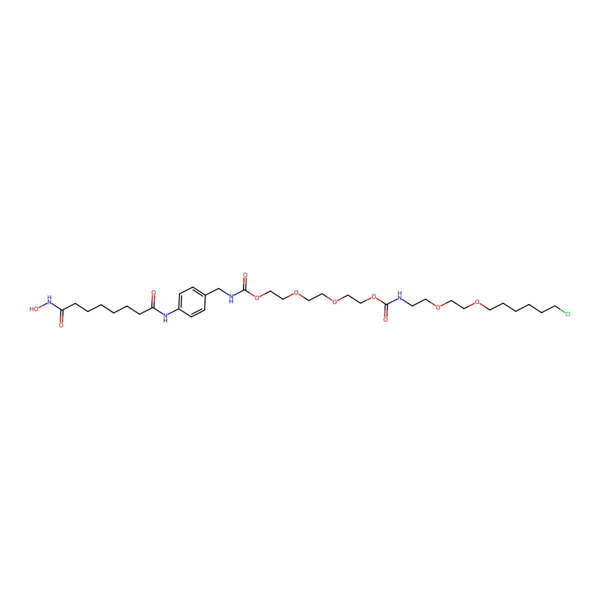 2-[2-[2-[[4-[[8-(hydroxyamino)-8-oxooctanoyl]amino]phenyl]methylcarbamoyloxy]ethoxy]ethoxy]ethyl N-[2-[2-(6-chlorohexoxy)ethoxy]ethyl]carbamate molecular structure, CAS 1613617-05-2