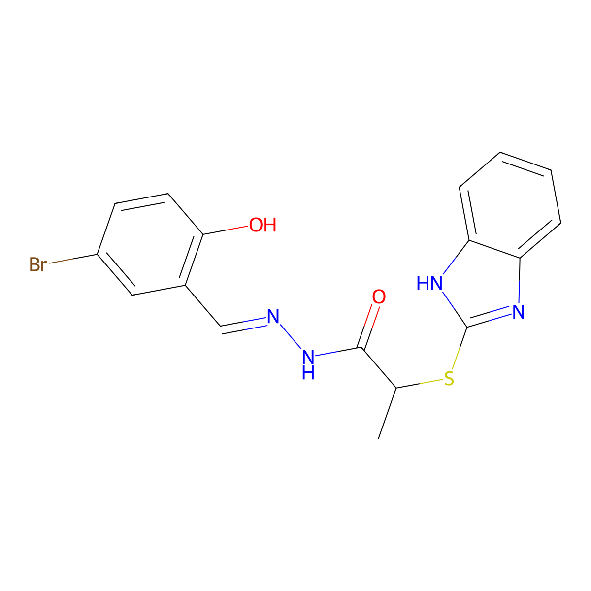 (E)-2-(1H-Benzo[d]imidazol-2-ylthio)-N'-(5-bromo-2-hydroxybenzylidene)propanehydrazide molecular structure, CAS 1613631-72-3