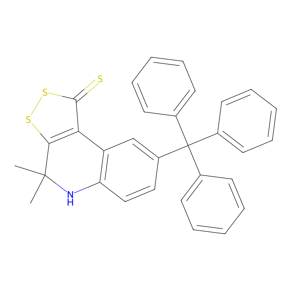 4,4-dimethyl-8-trityl-4,5-dihydro-1H-[1,2]dithiolo[3,4-c]quinoline-1-thione molecular structure, CAS 161370-62-3