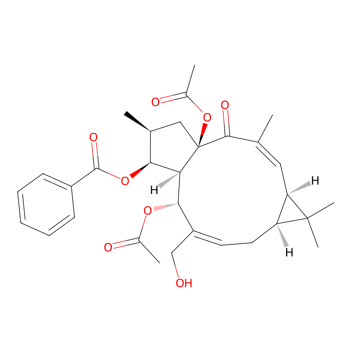 [(1R,5R,7S,11R,12R,13S,14S)-1,11-diacetyloxy-10-(hydroxymethyl)-3,6,6,14-tetramethyl-2-oxo-13-tricyclo[10.3.0.05,7]pentadeca-3,9-dienyl] benzoate molecular structure, CAS 1613700-13-2
