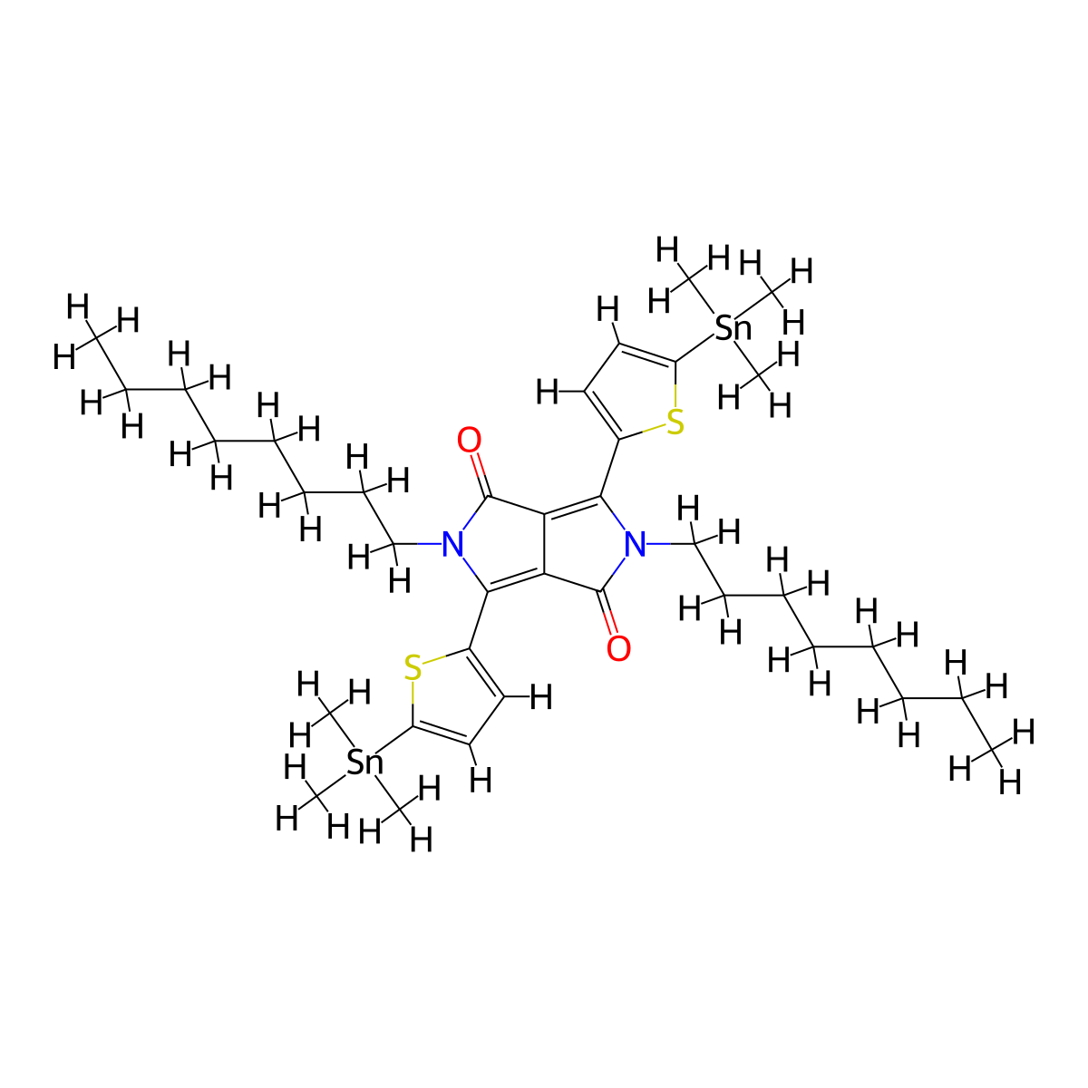 2,5-Dihydro-2,5-dioctyl-3,6-bis[5-(trimethylstannyl)-2-thienyl]pyrrolo[3,4-c]pyrrole-1,4-dione molecular structure, CAS 1613705-06-8
