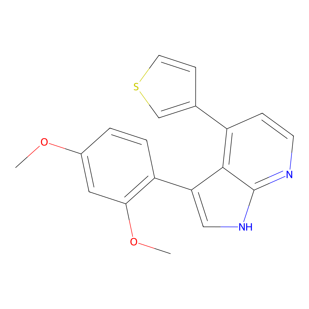 3-(2,4-dimethoxyphenyl)-4-(thiophen-3-yl)-1H-pyrrolo[2,3-b]pyridine molecular structure, CAS 1613710-01-2