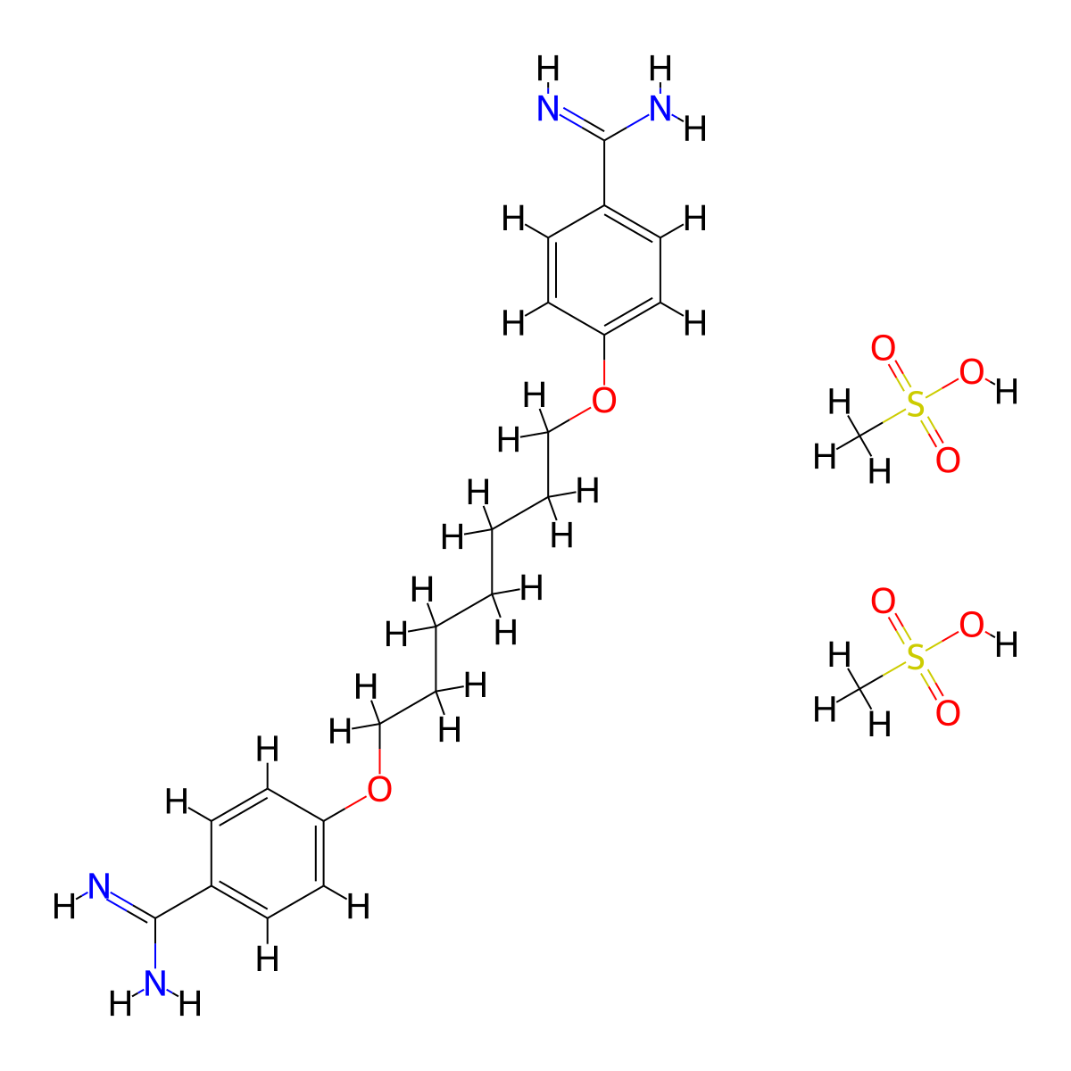 4,4'-(Heptane-1,7-diylbis(oxy))dibenzimidamide dimethanesulfonate molecular structure, CAS 161374-55-6
