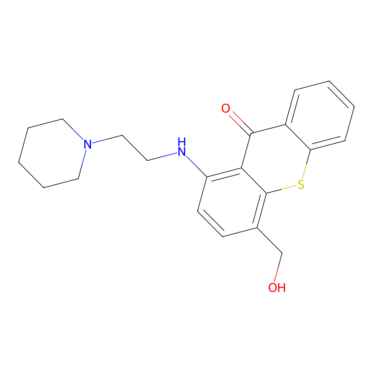 9H-Thioxanthen-9-one, 4-(hydroxymethyl)-1-[[2-(1-piperidinyl)ethyl]amino]- molecular structure, CAS 16140-27-5