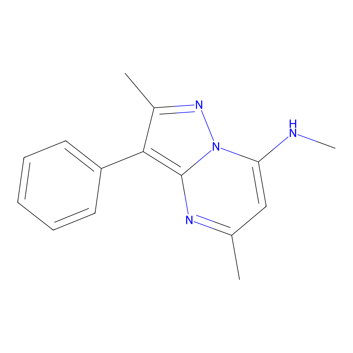 N,2,5-trimethyl-3-phenylpyrazolo[1,5-a]pyrimidin-7-amine molecular structure, CAS 16142-51-1