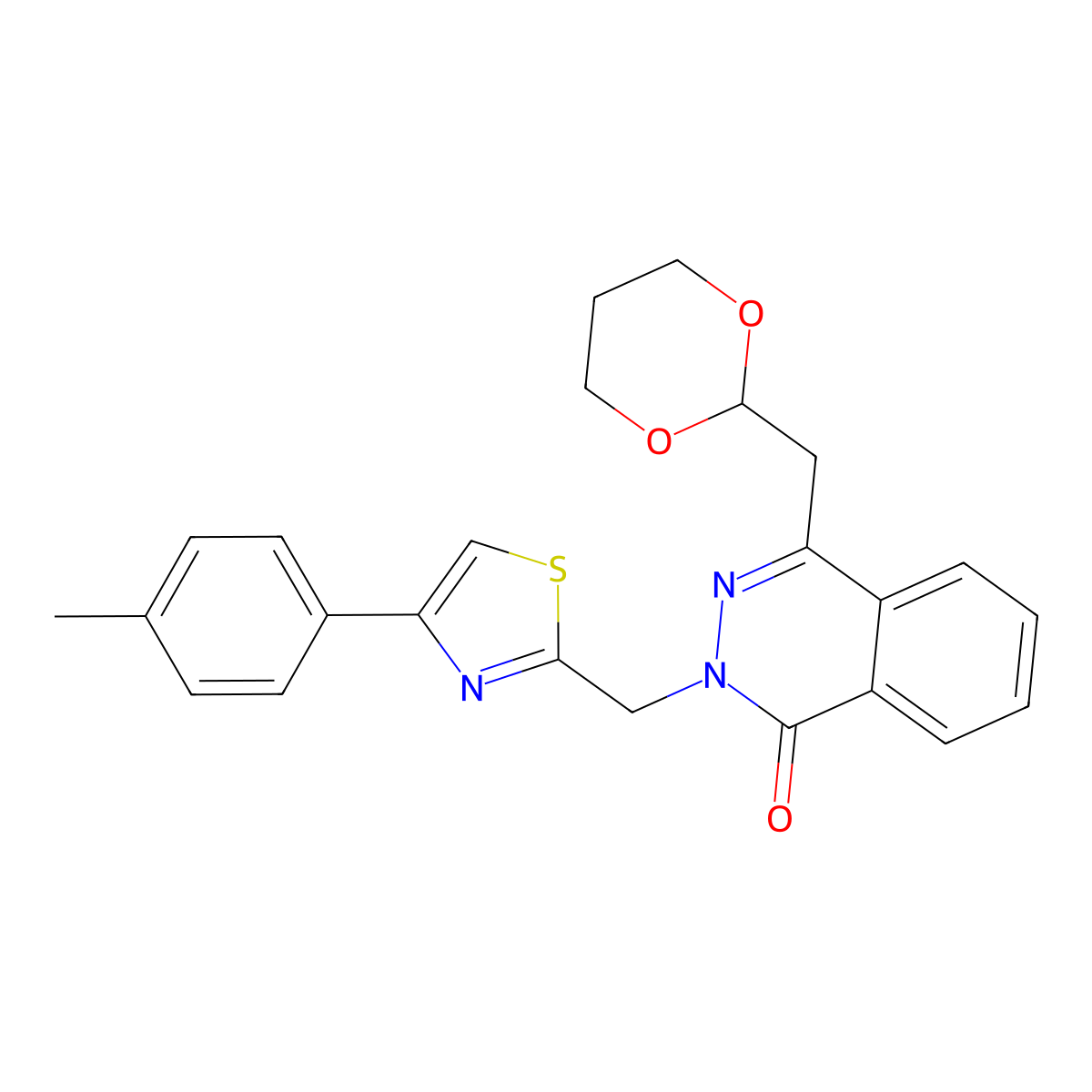 4-(1,3-Dioxan-2-ylmethyl)-2-[[4-(4-methylphenyl)-1,3-thiazol-2-yl]methyl]phthalazin-1-one molecular structure, CAS 1614225-93-2
