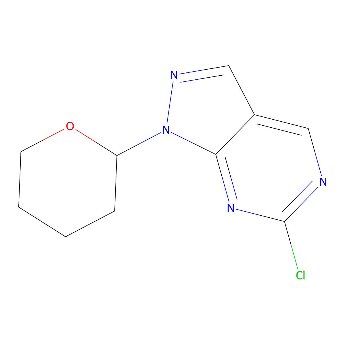 6-chloro-1-(tetrahydro-2H-pyran-2-yl)-1H-pyrazolo[3,4-d]pyrimidine molecular structure, CAS 1614233-64-5