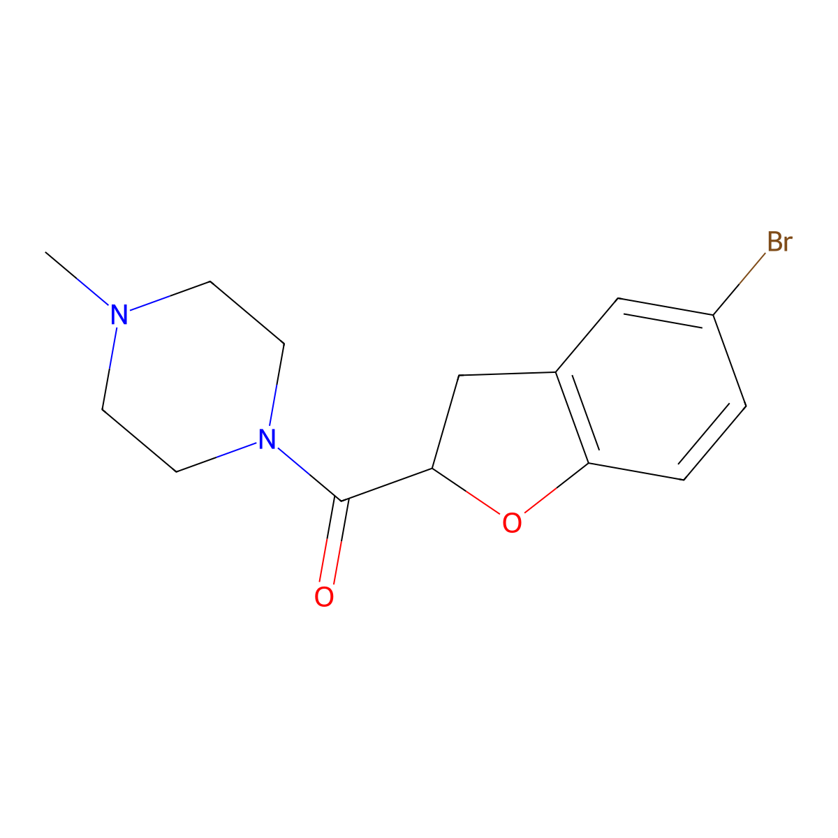 1-[(5-Bromo-2,3-dihydro-1-benzofuran-2-yl)carbonyl]-4-methylpiperazine molecular structure, CAS 1614233-74-7