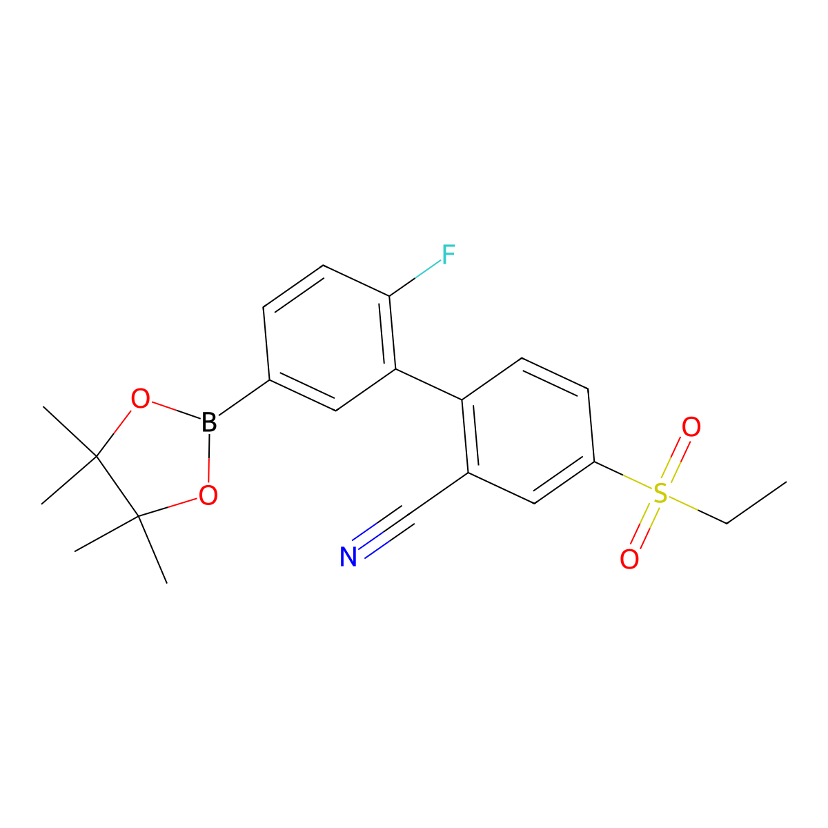 4-(Ethylsulfonyl)-2'-fluoro-5'-(4,4,5,5-tetramethyl-1,3,2-dioxaborolan-2-yl)-[1,1'-biphenyl]-2-carbonitrile molecular structure, CAS 1614246-82-0
