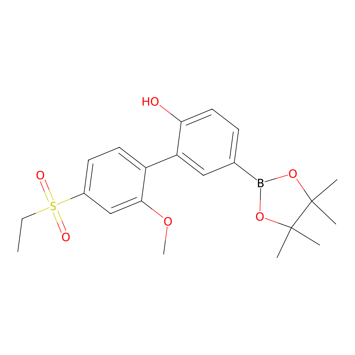 4'-(Ethylsulfonyl)-2'-methoxy-5-(4,4,5,5-tetramethyl-1,3,2-dioxaborolan-2-yl)-[1,1'-biphenyl]-2-ol molecular structure, CAS 1614246-88-6