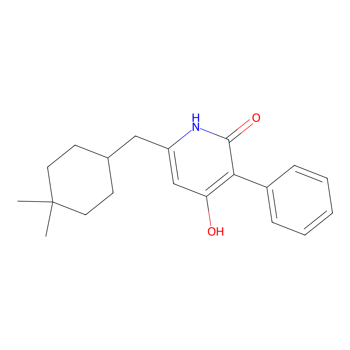 6-((4,4-dimethylcyclohexyl)methyl)-4-hydroxy-3-phenylpyridin-2(1H)-one molecular structure, CAS 1614262-83-7