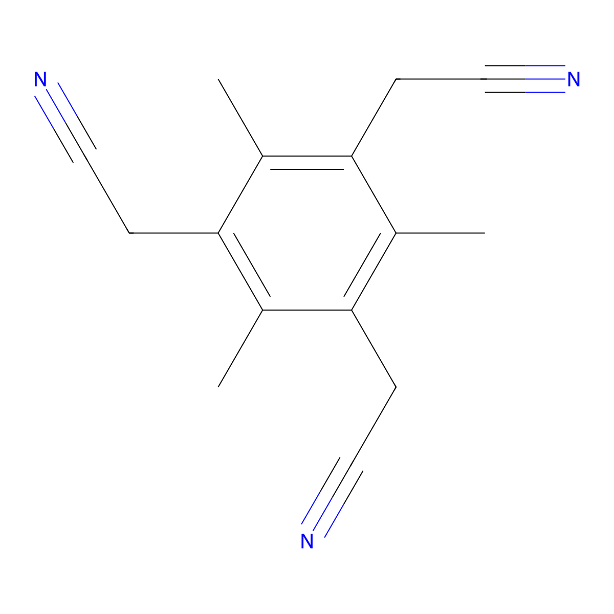 2,2',2''-(2,4,6-Trimethylbenzene-1,3,5-triyl)triacetonitrile molecular structure, CAS 16144-65-3