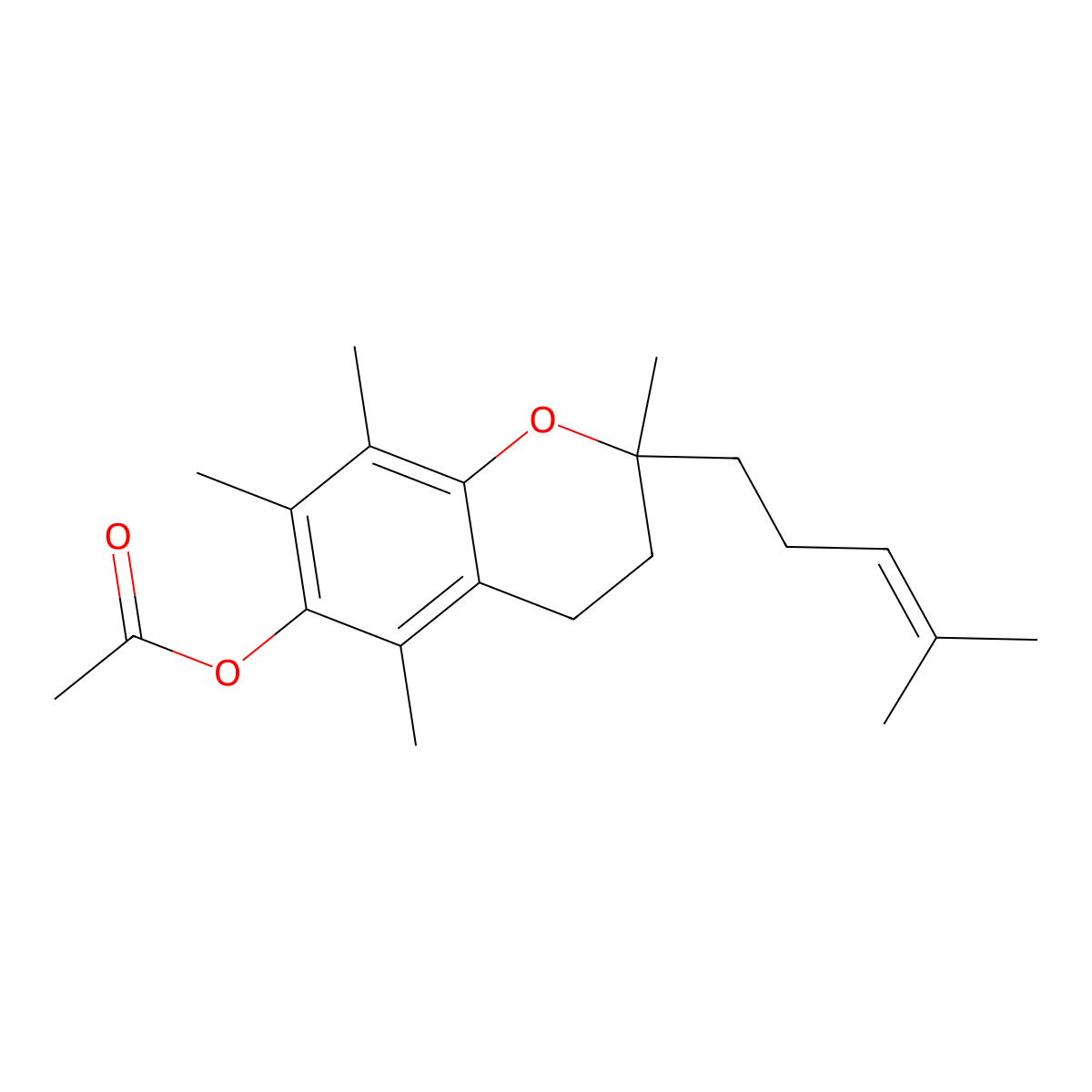 2H-1-Benzopyran-6-ol, 3,4-dihydro-2,5,7,8-tetramethyl-2-(4-methyl-3-pentenyl)-, acetate molecular structure, CAS 16146-60-4