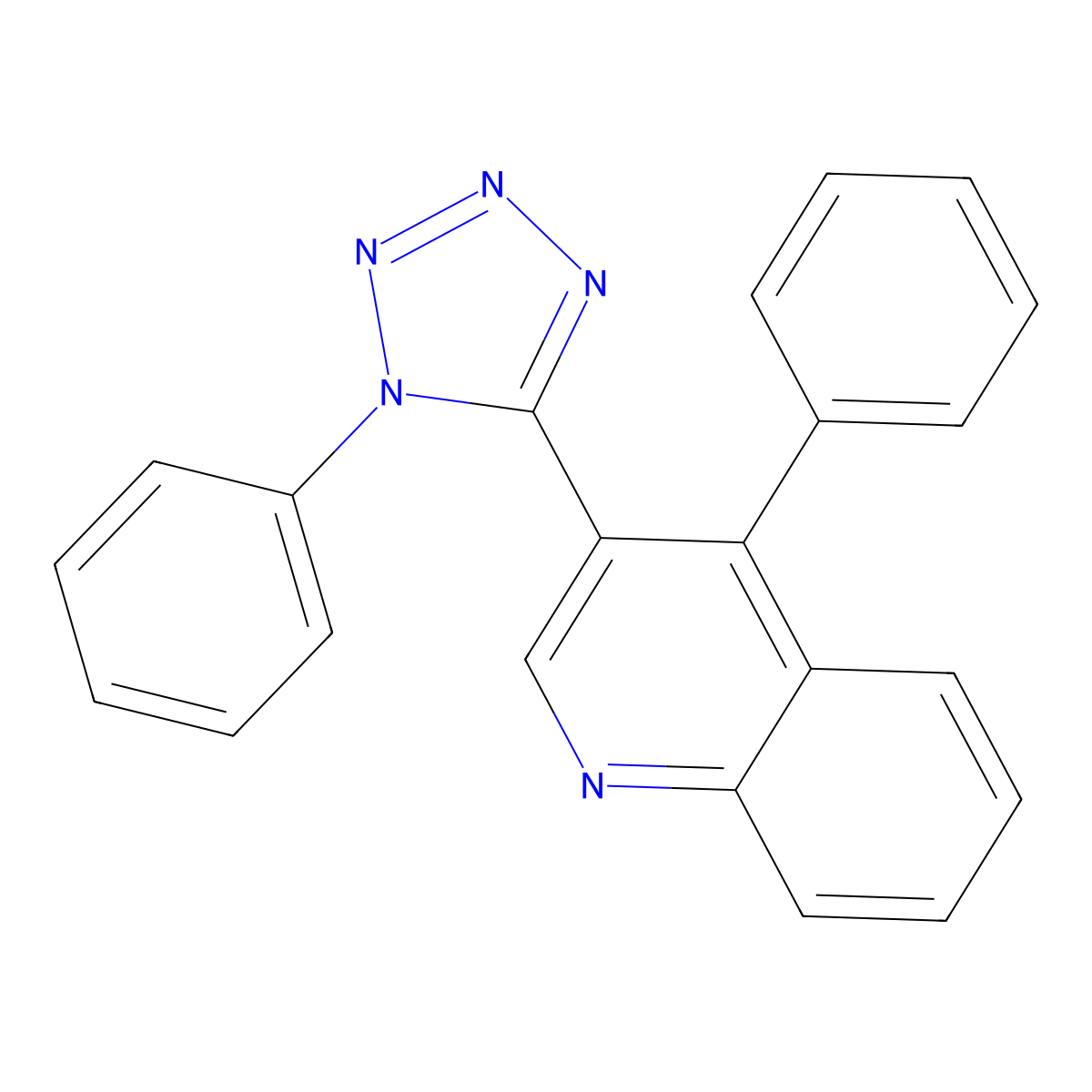 Quinoline, 4-phenyl-3-(1-phenyl-5-tetrazolyl)- molecular structure, CAS 161464-70-6