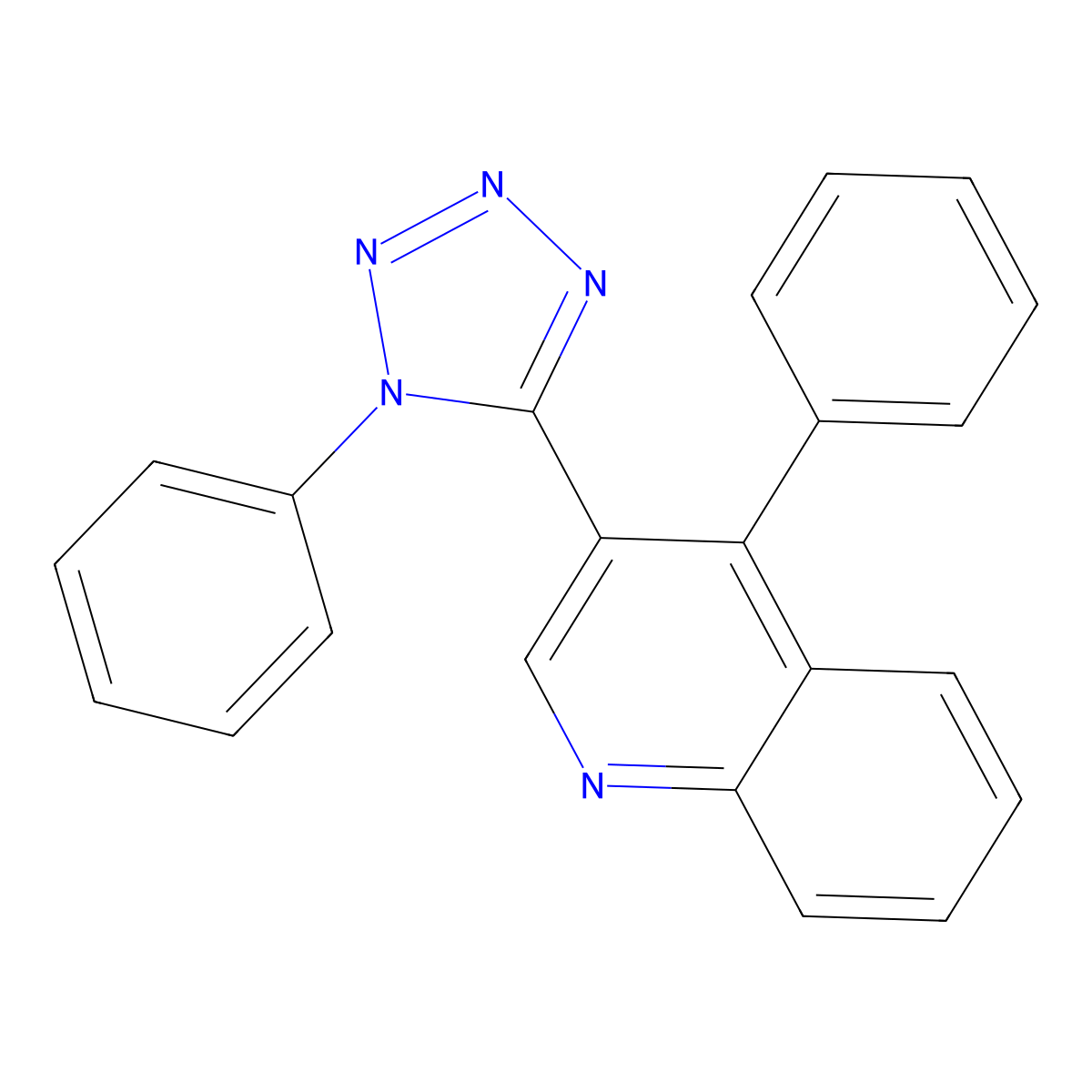 Quinoline, 4-phenyl-3-(1-phenyl-5-tetrazolyl)- molecular structure, CAS 161464-70-6