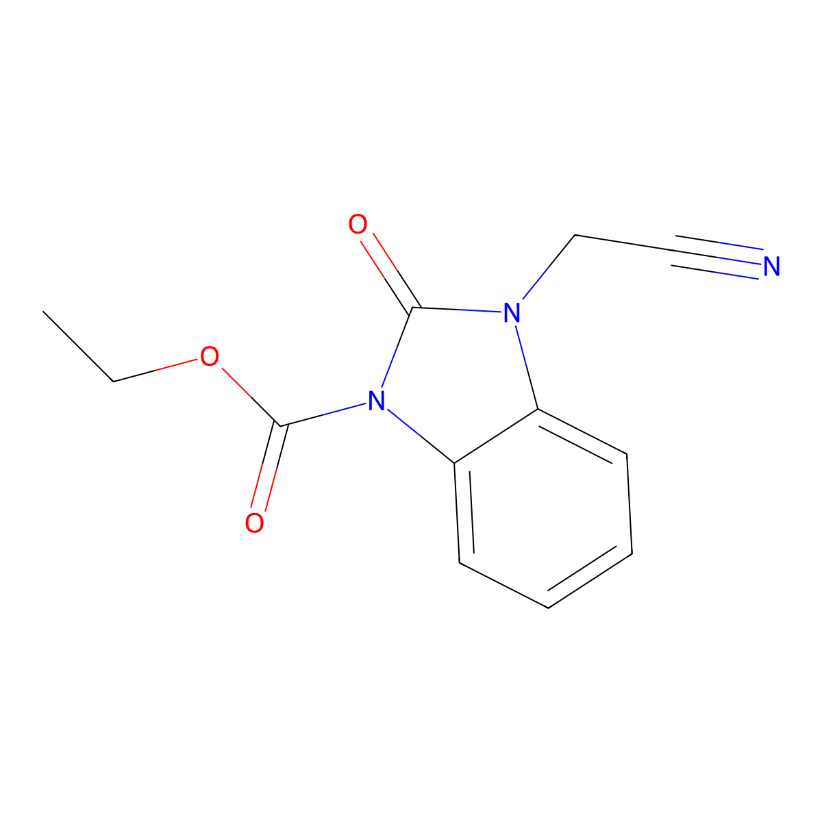 ethyl 3-(cyanomethyl)-2-oxo-2,3-dihydro-1H-1,3-benzodiazole-1-carboxylate molecular structure, CAS 161468-83-3