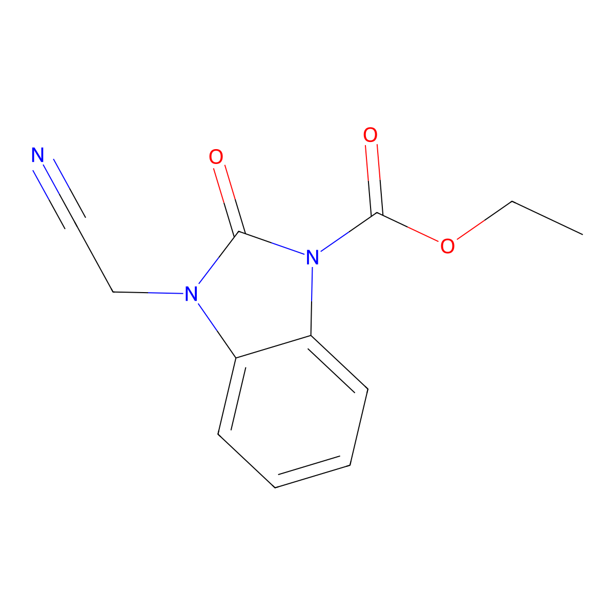 ethyl 3-(cyanomethyl)-2-oxo-2,3-dihydro-1H-1,3-benzodiazole-1-carboxylate molecular structure, CAS 161468-83-3