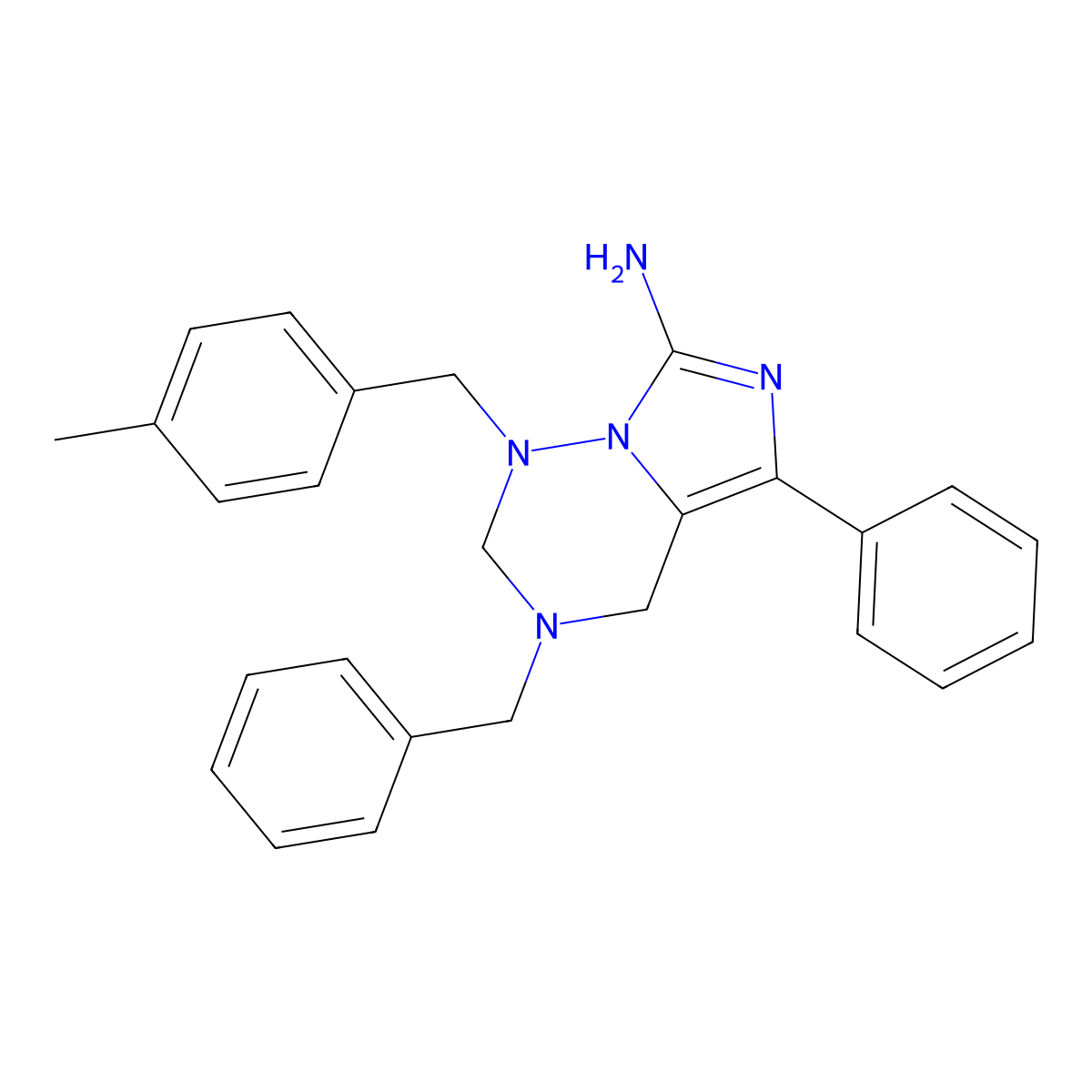 3-Benzyl-1-(4-methylbenzyl)-5-phenyl-1,2,3,4-tetrahydroimidazo[5,1-f][1,2,4]triazin-7-amine molecular structure, CAS 1614826-52-6