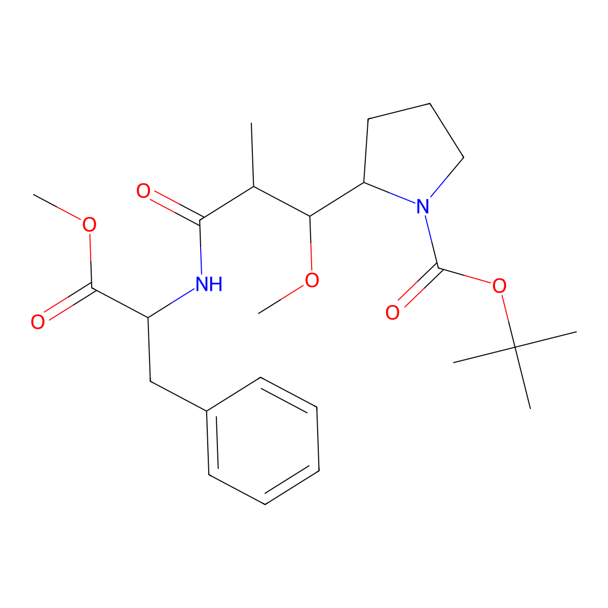 tert-Butyl (S)-2-((1R,2R)-1-methoxy-3-(((S)-1-methoxy-1-oxo-3-phenylpropan-2-yl)amino)-2-methyl-3-oxopropyl)pyrrolidine-1-carboxylate molecular structure, CAS 161485-82-1
