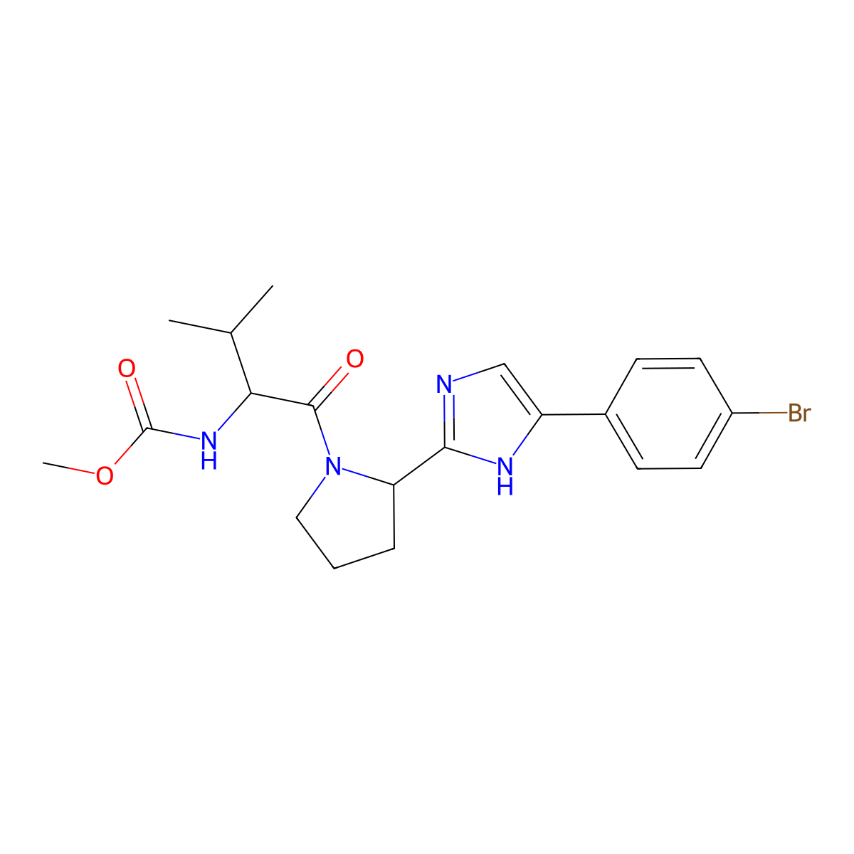 Methyl (1-(2-(4-(4-bromophenyl)-1H-imidazol-2-YL)pyrrolidin-1-YL)-3-methyl-1-oxobutan-2-YL)carbamate molecular structure, CAS 1615221-96-9