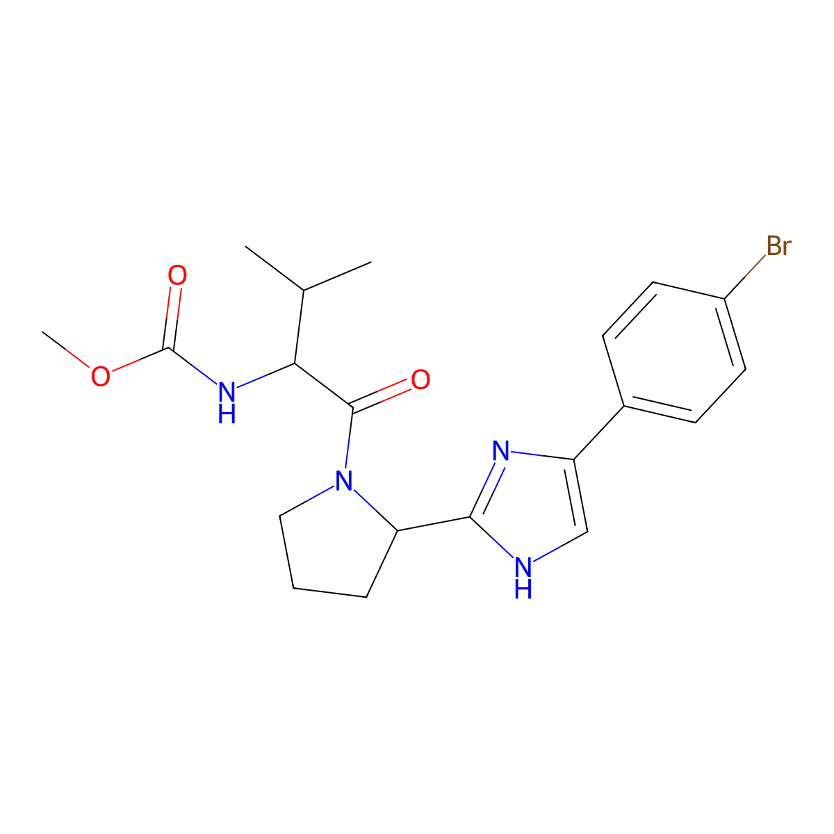 Methyl (1-(2-(4-(4-bromophenyl)-1H-imidazol-2-YL)pyrrolidin-1-YL)-3-methyl-1-oxobutan-2-YL)carbamate molecular structure, CAS 1615221-96-9