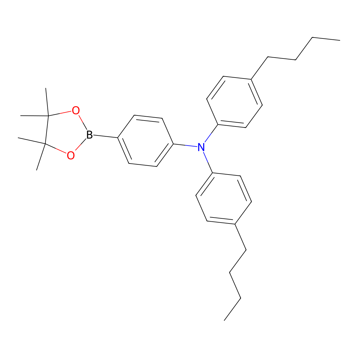 4-Butyl-N-(4-butylphenyl)-N-(4-(4,4,5,5-tetramethyl-1,3,2-dioxaborolan-2-yl)phenyl)aniline molecular structure, CAS 1615225-20-1