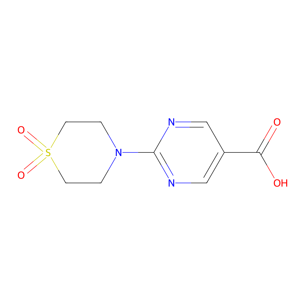 2-(1,1-Dioxo-1,4-thiazinan-4-yl)pyrimidine-5-carboxylic acid molecular structure, CAS 1615232-09-1