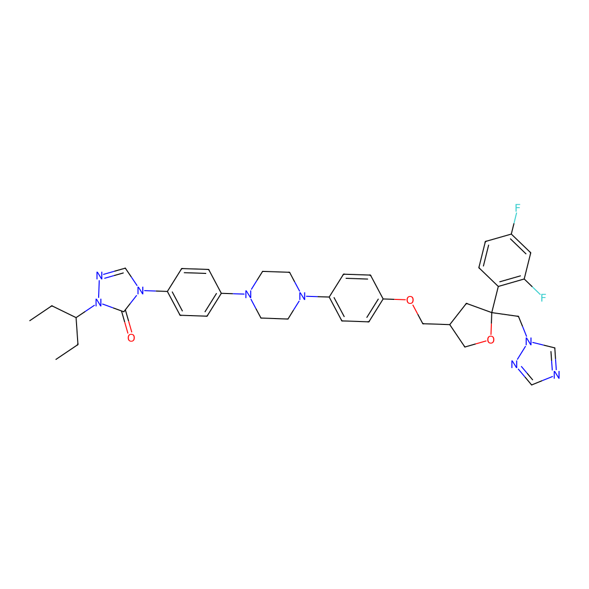 4-[4-[4-[4-[[(3R,5R)-5-(2,4-difluorophenyl)-5-(1,2,4-triazol-1-ylmethyl)oxolan-3-yl]methoxy]phenyl]piperazin-1-yl]phenyl]-2-pentan-3-yl-1,2,4-triazol-3-one molecular structure, CAS 161532-65-6