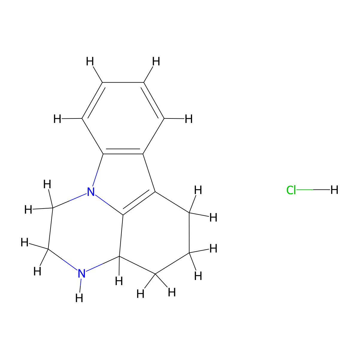 1H-Pyrazino(3,2,1-jk)carbazole, 2,3,3a,4,5,6-hexahydro-, monohydrochloride molecular structure, CAS 16154-77-1