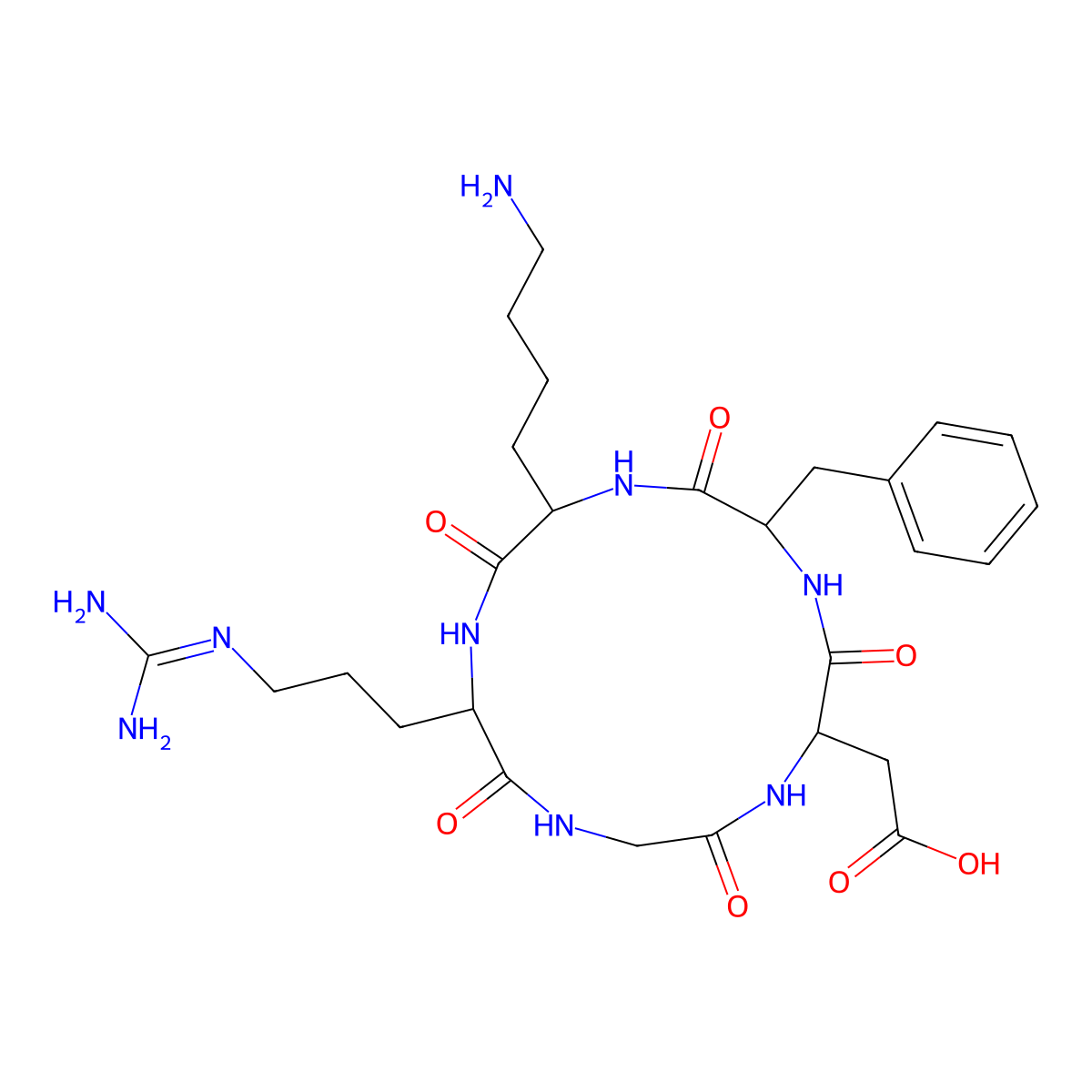 2-((2S,5R,8S,11S)-8-(4-aminobutyl)-5-benzyl-11-(3-(diaminomethylideneamino)propyl)-3,6,9,12,15-pentaoxo-1,4,7,10,13-pentazacyclopentadec-2-yl)acetic acid molecular structure, CAS 161552-03-0