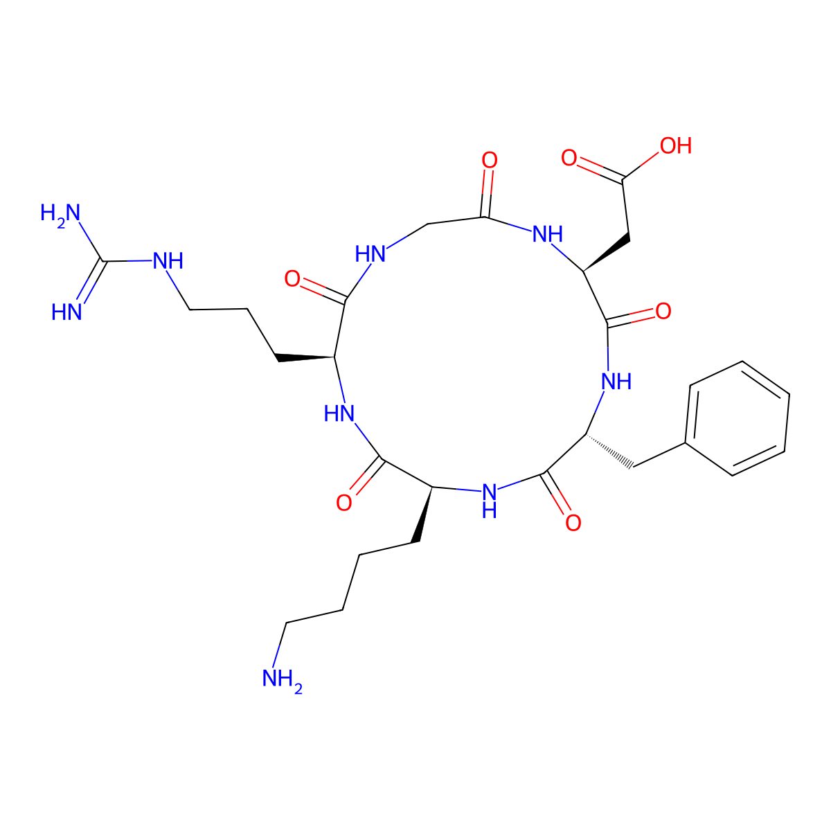 2-((2S,5R,8S,11S)-8-(4-aminobutyl)-5-benzyl-11-(3-(diaminomethylideneamino)propyl)-3,6,9,12,15-pentaoxo-1,4,7,10,13-pentazacyclopentadec-2-yl)acetic acid molecular structure, CAS 161552-03-0