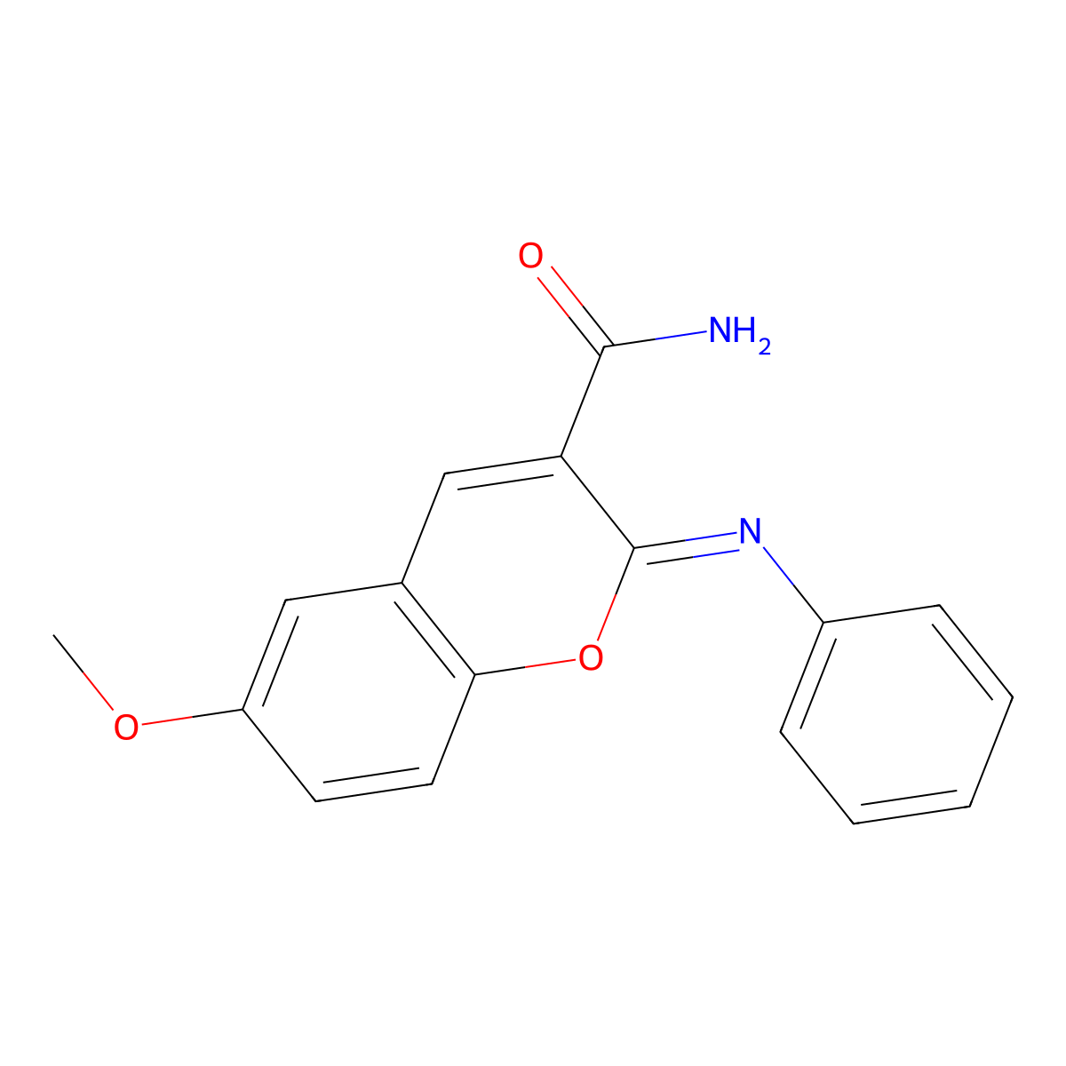 6-methoxy-2-(phenylimino)-2H-chromene-3-carboxamide molecular structure, CAS 161554-58-1