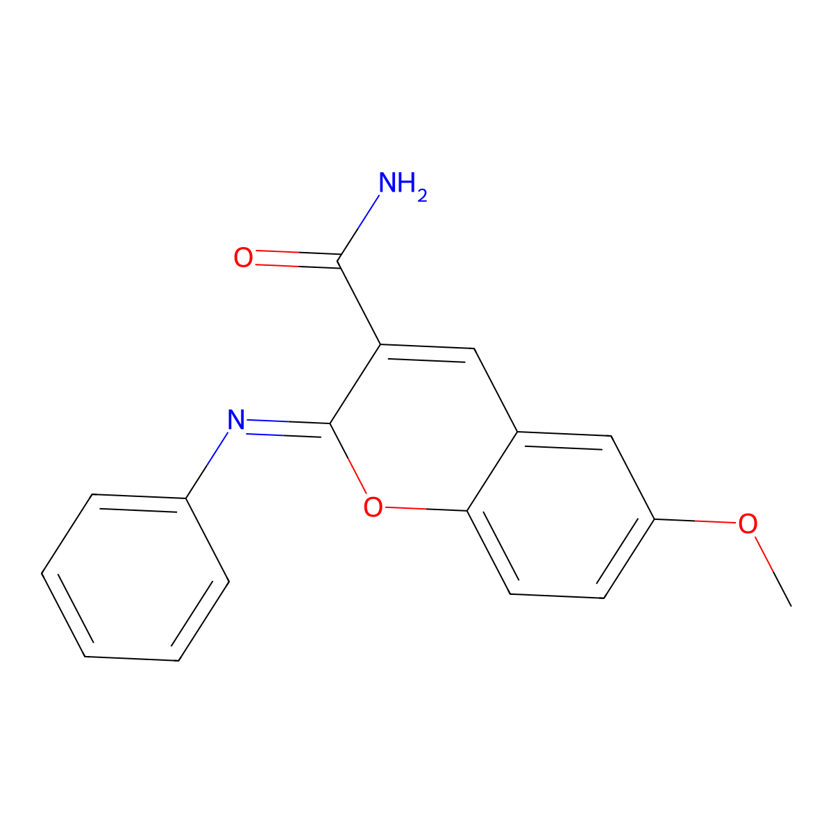 6-methoxy-2-(phenylimino)-2H-chromene-3-carboxamide molecular structure, CAS 161554-58-1