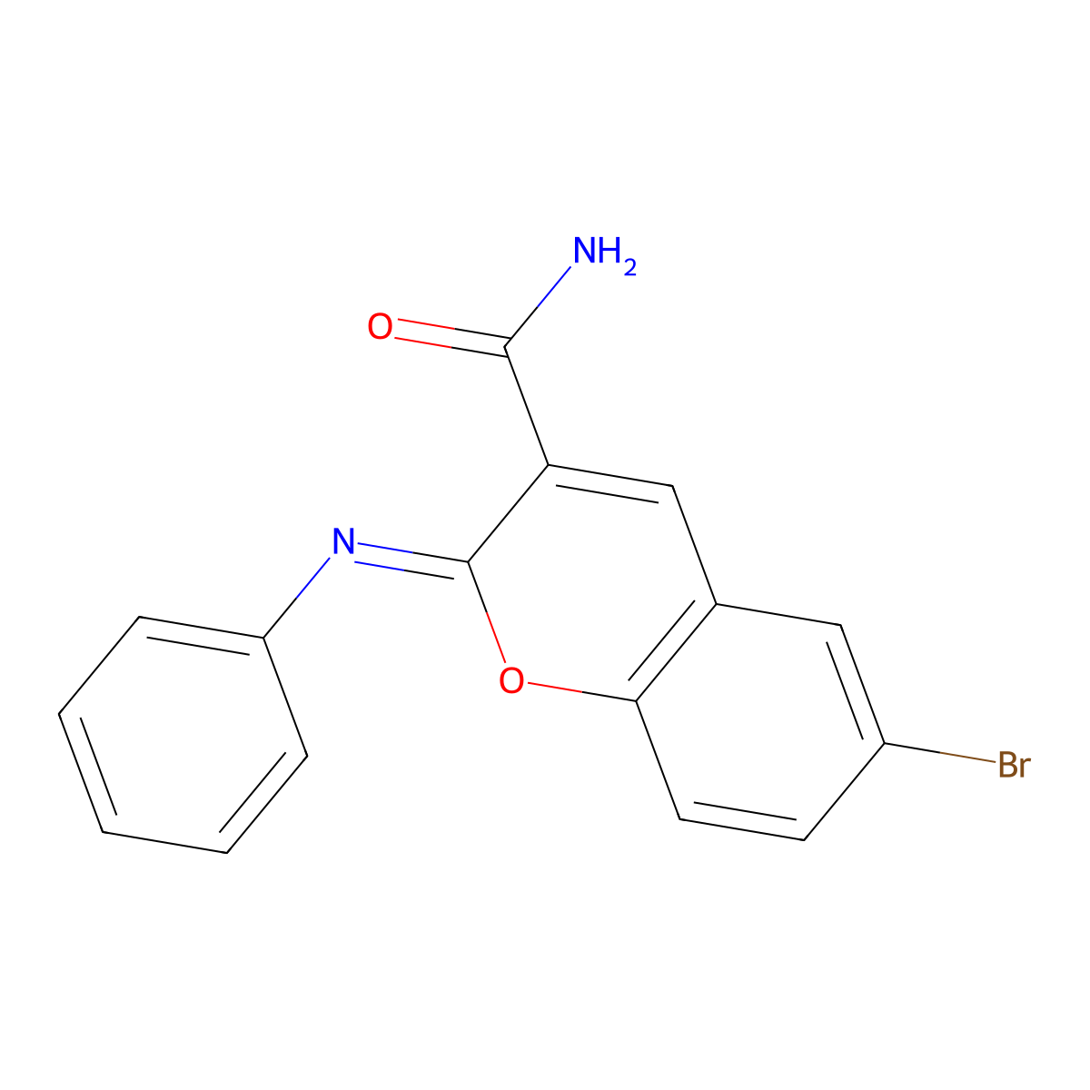 6-bromo-2-(phenylimino)-2H-chromene-3-carboxamide molecular structure, CAS 161554-61-6