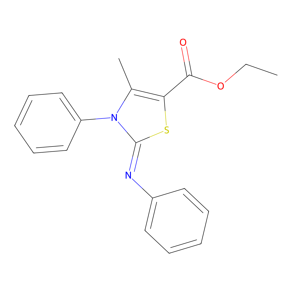 Ethyl 4-methyl-3-phenyl-2-phenylimino-1,3-thiazole-5-carboxylate molecular structure, CAS 16156-85-7