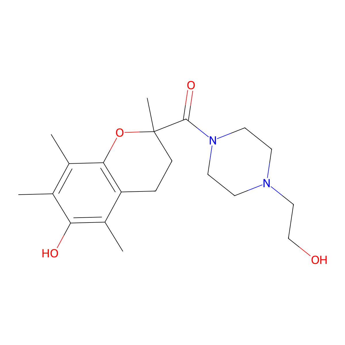 (6-Hydroxy-2,5,7,8-tetramethylchroman-2-yl)(4-(2-hydroxyethyl)piperazin-1-yl)methanone molecular structure, CAS 1615699-99-4