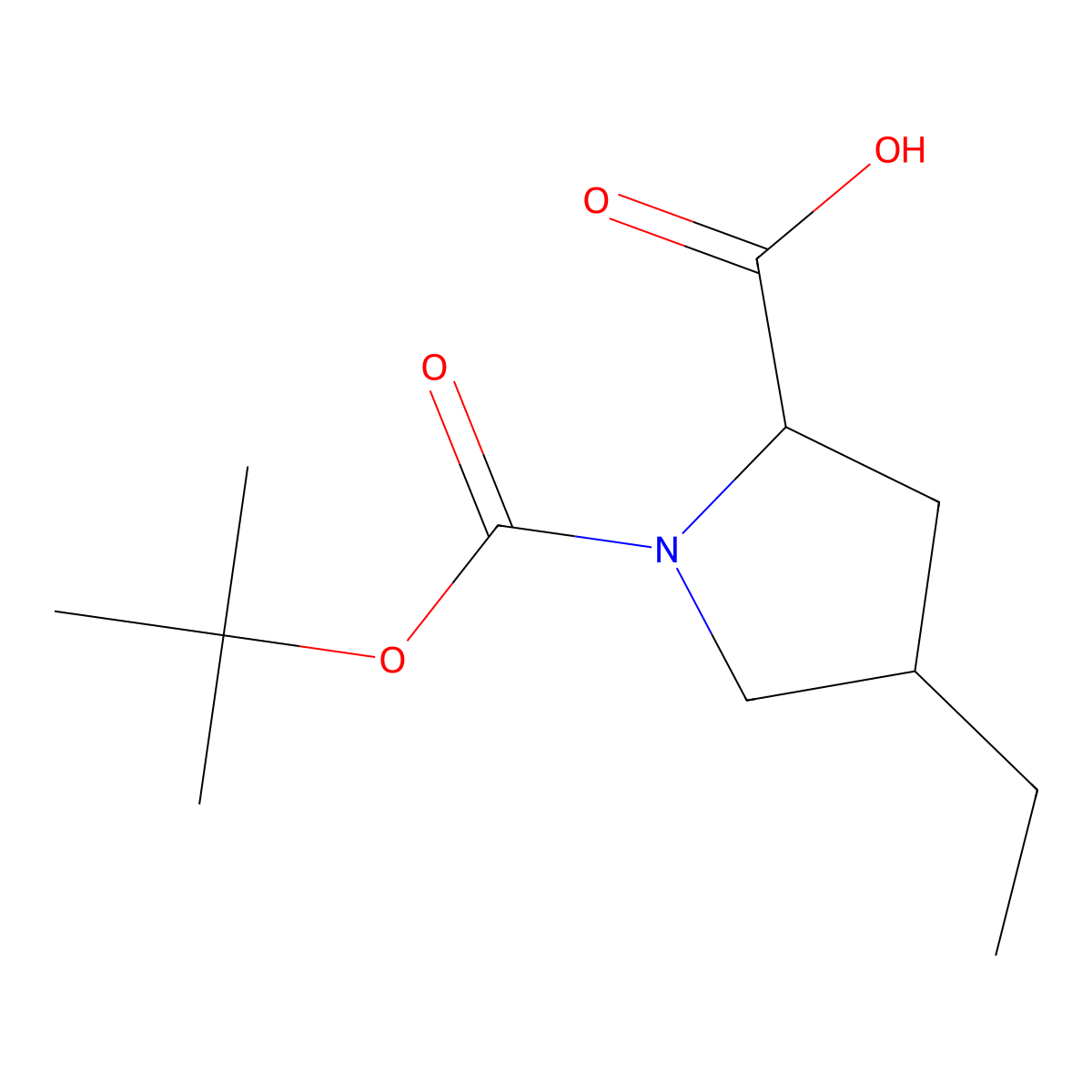 (2S)-1-(tert-butoxycarbonyl)-4-ethylpyrrolidine-2-carboxylic acid molecular structure, CAS 1615709-21-1